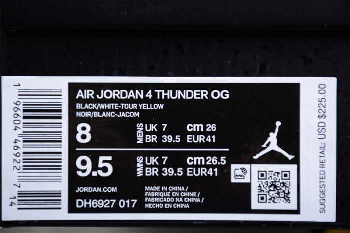 air jordan 4 retro "thunder" 308497-008 (2023)